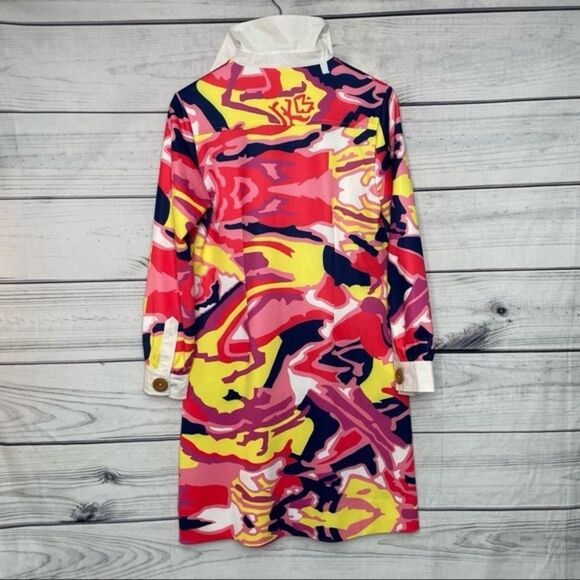 CK Bradley Shirt Dress  Pink Reef Pattern Funky Dopamine Long Sleeve Barbiecore - Picture 5 of 10